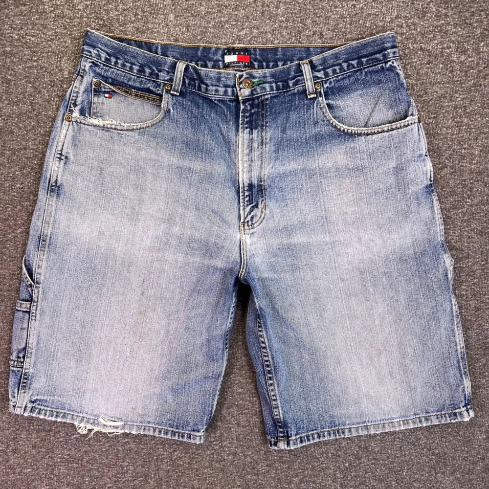 VTG 90s Tommy Hilfiger‎ Carpenter Shorts Mens 38 Light Wash Workwear Utility Y2K